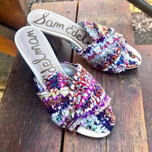 SAM EDELMAN ODA SLIDE TWEED MULTICOLOR SANDALS SIZE 7 NEW